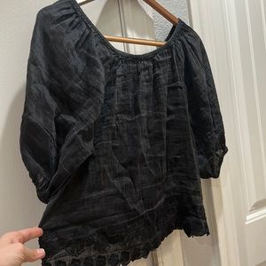 Velvet brand black silk linen off the shoulder peasant blouse